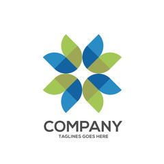 flower color decorative logo concept, blue and green abstract flower logo concept