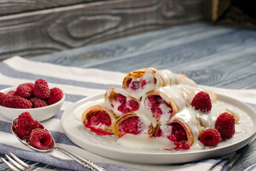 Pancakes with raspberries