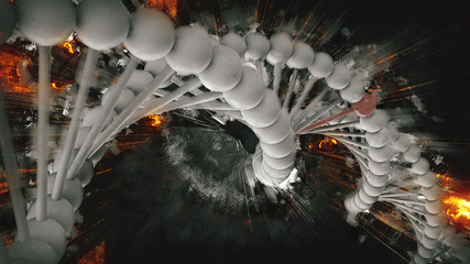 fantastic human dna with fiery exploding background 3d render