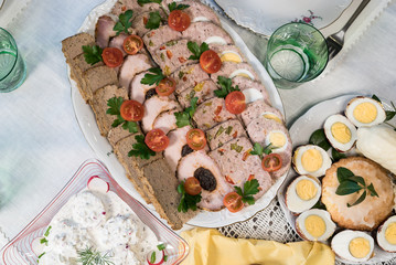 easter traditional polish dishes. Easter table setting decoration 