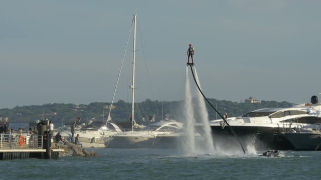 Man flyboarding in Sainte Maxime's harbor
