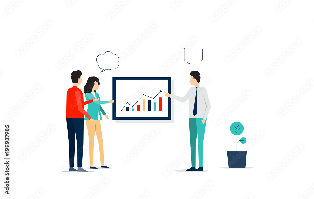 Poster flat business finance investment analyze concept with business people report statistics graph concep