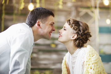 Obraz premium couple's happiness concept : Beautiful woman plays with her husband