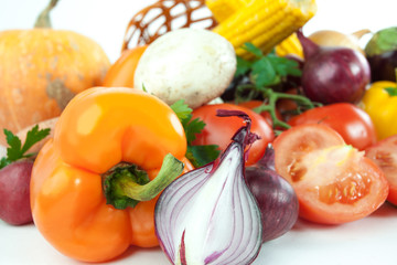 closeup.a variety of fresh vegetables.isolated on a white