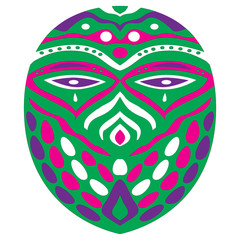 Tribal ethnik mask. Colorful green mask illustration on white background
