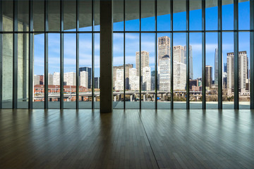 empty window with panoramic cityscape