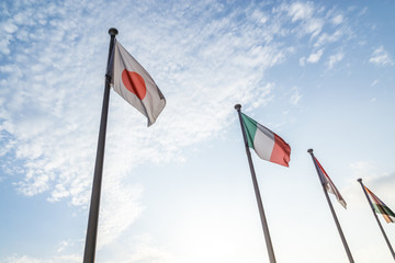 national flags with blue sky