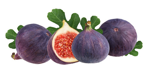 Fresh figs with leafs isolated on white background with clipping path