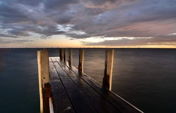 Scenic sunset at old pier. Denham. Shark Bay. Western Australia