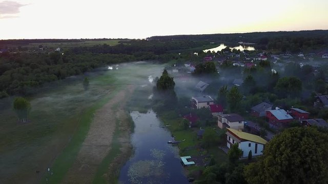 Aerial view of countryside Gauja lake field drone top 