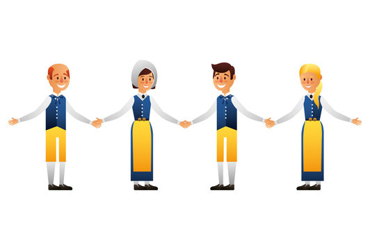 Swedish group people with typical costume vector illustration design