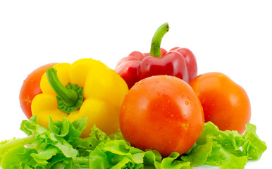 Bell pepper and tomato , Isolated on white background