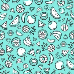 Fototapeten Sketch mixed tropical fruits seamless pattern background vector format © beinluck