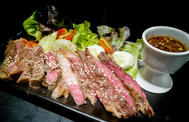 Grill pork loin and spicy sauce : Thai street food