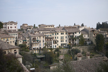 Fototapeta na wymiar Asolo, Italy - March 26, 2018 : View of Asolo from Queen Cornaro castle