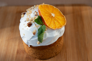 Easter, Easter cake on wooden background with a complex composition, beautiful scenery, dried fruits