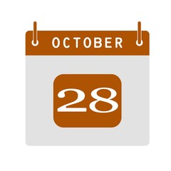 Calendar flat icon 28th of October. Vector illustration.