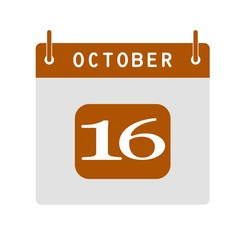 Calendar flat icon 16th of October. Vector illustration.