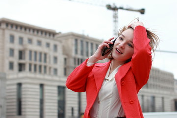 Fototapeta premium Portrait of young smiling successful business woman. People, cute, outdoor.