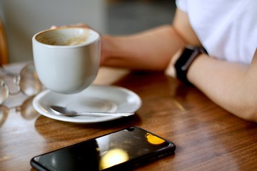 Woman drinking coffee cup hot
