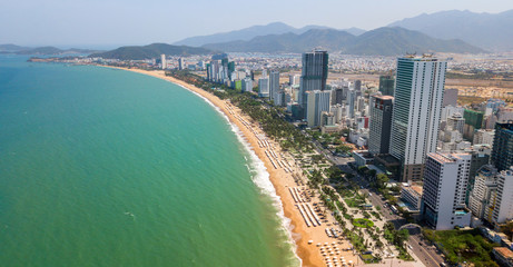 Aerial view of sand beach line in Nha Trang - Central Vietnam