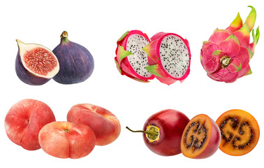 Collage of fresh fruits isolated on white background with clipping path
