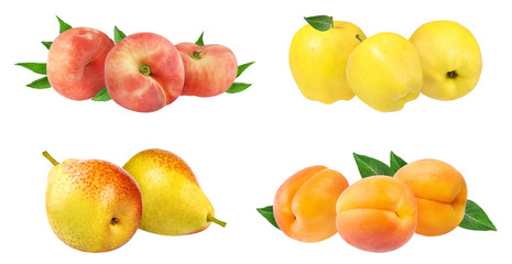 Collage of fresh fruits isolated on white background with clipping path