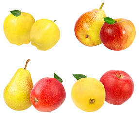 Fresh apples and peaches isolated on white background with clipping path