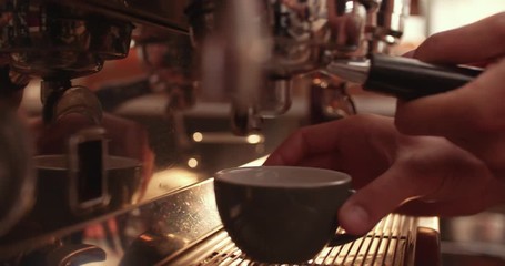 Barista preparing coffee machine and brewing espresso coffee at cafe - Powered by Adobe