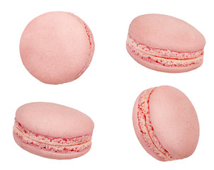 Macaron raspberry and cherry isolated on white background with clipping path