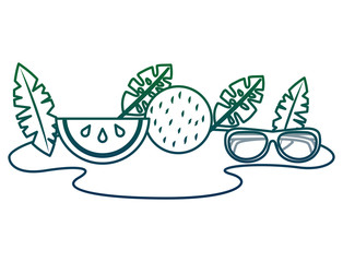 beach with watermelon and coconut vector illustration design