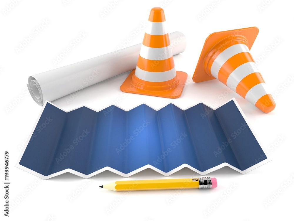 Sticker blueprint with traffic cones