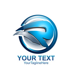 Initial letter R logo template colored blue circle swoosh design for business and company identity