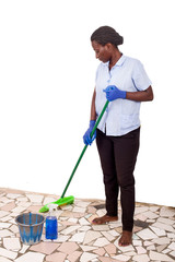 young woman cleaning the house