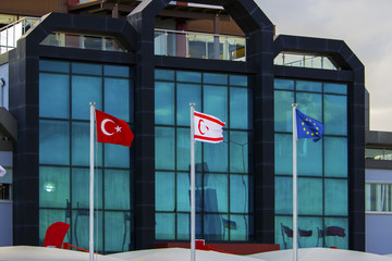 Turkish, Northern Cyprus and European Union flags