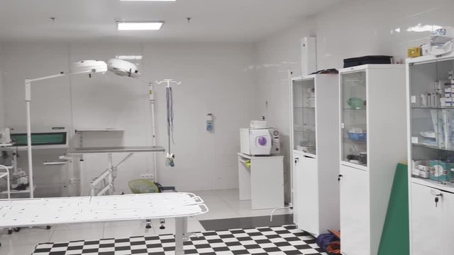 Operating room with medical equipment in a veterinary clinic.