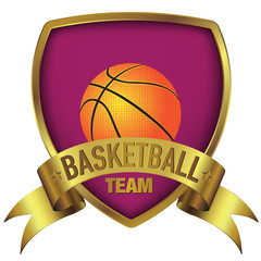 Basketball team logo design in deep purple background on gold frame, space ready to add your team name