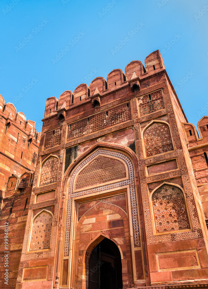 Sticker Amar Singh Gate of Agra Fort. UNESCO heritage site in India