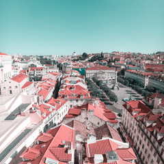 View of Alfama and Square D. Pedro 4, the old neighborhood of Lisbon, from the Santa Justa Lift