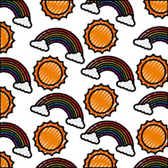 Naklejka premium clouds weather with sun and rainbow pattern vector illustration design