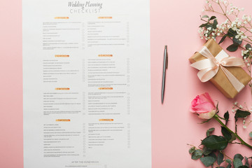 Fototapeta na wymiar Bridal background with planner checklist