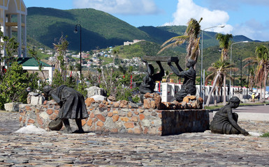 Salt Pickers Monument, Great Salt Pond, Philipsburg, St. Martin, Lesser Antilles, Caribbean