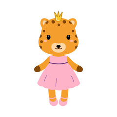 Cute jaguar in dress in modern flat style. Vector.