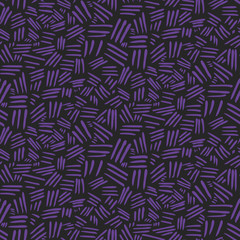 Abstract pattern with hand drawn chaotic purple strokes on black. Dark doodle violet fashion texture for textile, wrapping paper, cover, surface, wallpaper, background