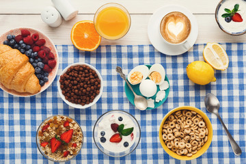 Continental breakfast menu on checkered cloth