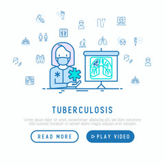 Tuberculosis concept: doctor and infection in lungs on x-ray image. Vector illustration for web page template.