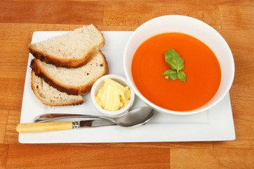 Tomato soup on a tabletop