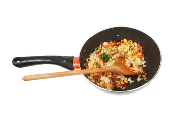 Stir fried rice in a wok