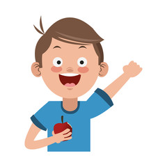 Cute boy with apple cartoon vector illustration graphic design