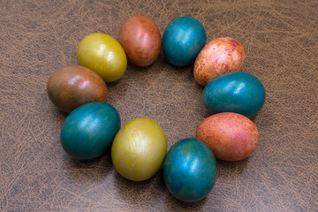Five Easter eggs in a circle, the shape of a flower .